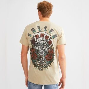 Sullen Tuff Luck Peyote Short Sleeve Tee Shirt Tan Grunge Goth Skull Size Large